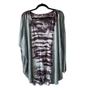 Pete & Greta 100% Linen Scoop Neck Tie Dye Tunic Top Long Sleeve Gray Purple